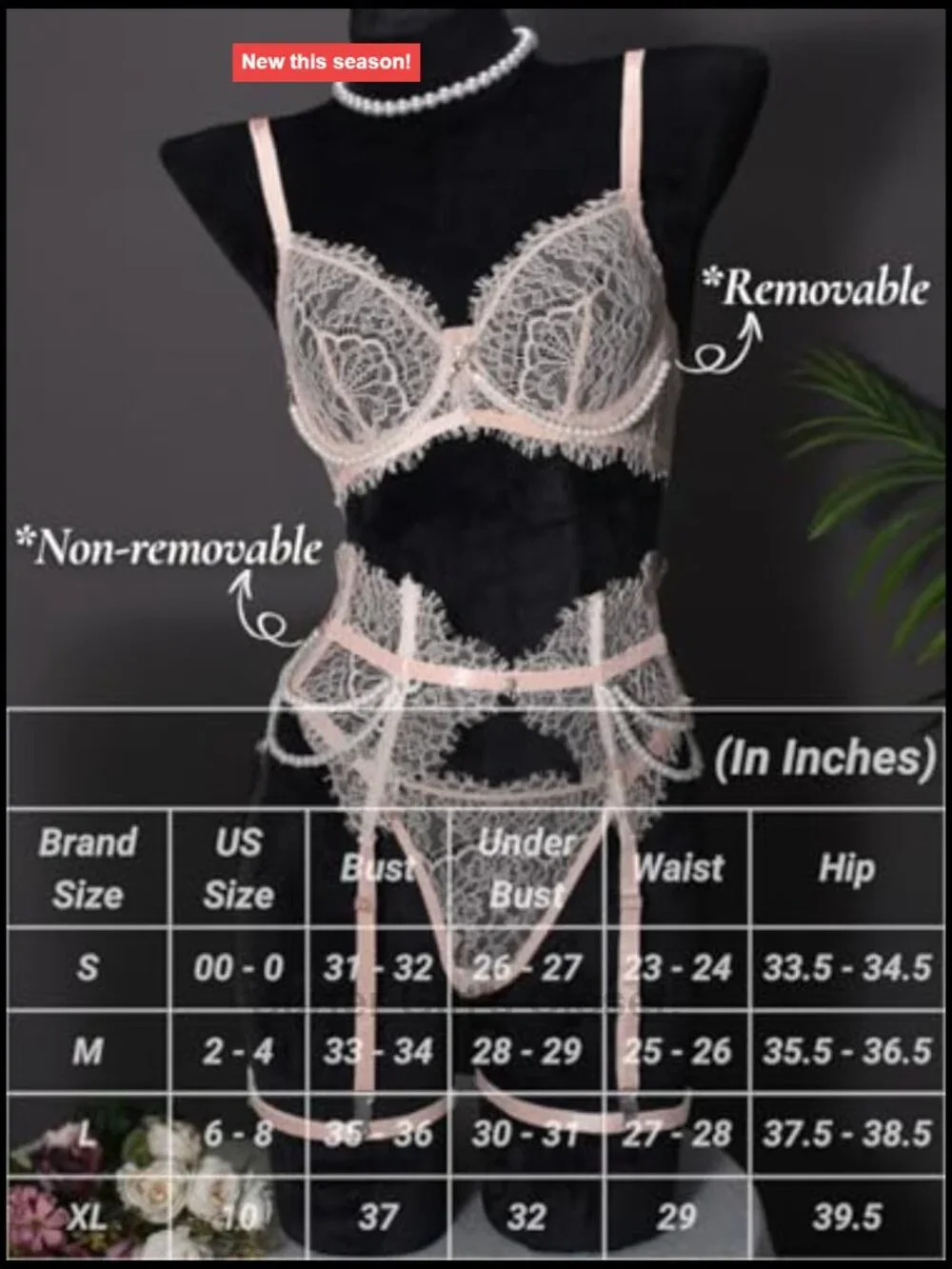 4PC Lace Lingerie Set Sheer Bra Panty Garter Belt Thigh Highs Boudoir